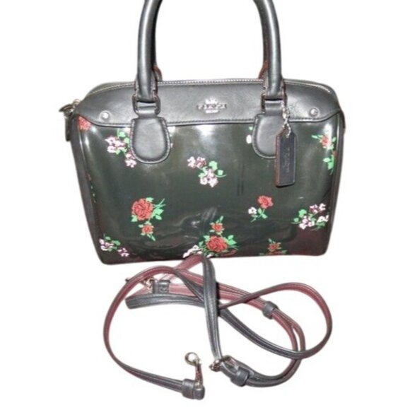 Coach Black Floral Leather Rowan Crossbody Boston Bag Satchel Crossbody with COA - Picture 1 of 13